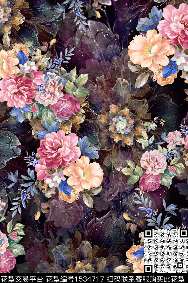 水彩花卉底纹数码印花华亿平台下载（图片编号: 1534717） - 瓦栏（Walan）