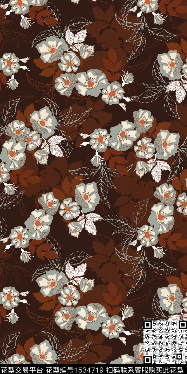 绿植树叶花卉小花数码印花华亿平台下载（图片编号: 1534719） - 瓦栏（Walan）