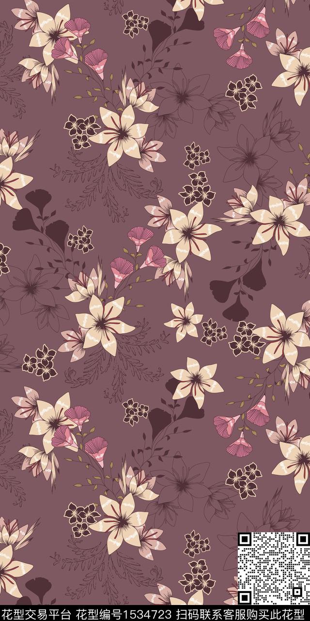 绿植树叶花卉小花数码印花华亿平台下载（图片编号: 1534723） - 瓦栏（Walan）