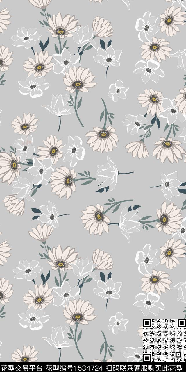 绿植树叶花卉小碎花数码印花华亿平台下载（图片编号: 1534724） - 瓦栏（Walan）