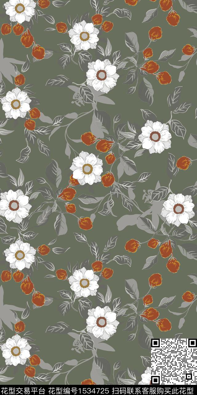 绿植树叶花卉小花数码印花华亿平台下载（图片编号: 1534725） - 瓦栏（Walan）