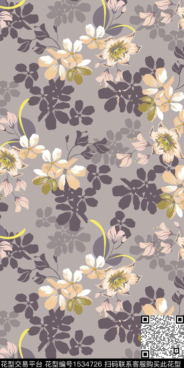 绿植树叶花卉小花数码印花华亿平台下载（图片编号: 1534726） - 瓦栏（Walan）