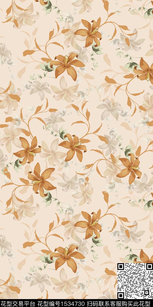 绿植树叶花卉小花数码印花华亿平台下载（图片编号: 1534730） - 瓦栏（Walan）