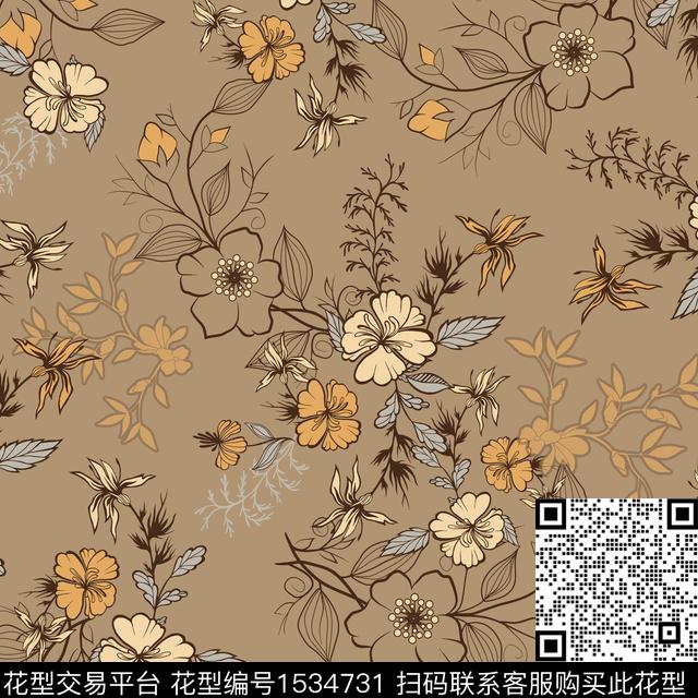 绿植树叶花卉小花数码印花华亿平台下载（图片编号: 1534731） - 瓦栏（Walan）