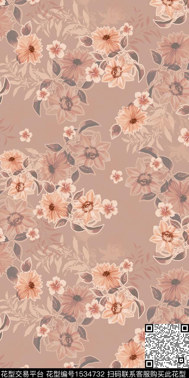 绿植树叶花卉矢量花卉数码印花华亿平台下载（图片编号: 1534732） - 瓦栏（Walan）