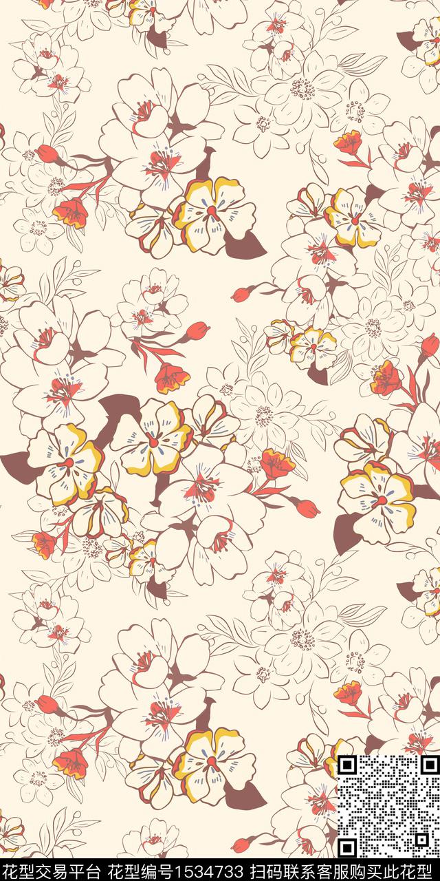 绿植树叶花卉矢量花卉数码印花华亿平台下载（图片编号: 1534733） - 瓦栏（Walan）