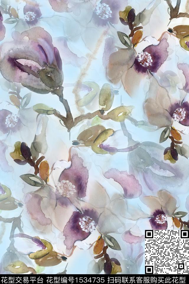 水彩花卉抽象数码印花华亿平台下载（图片编号: 1534735） - 瓦栏（Walan）