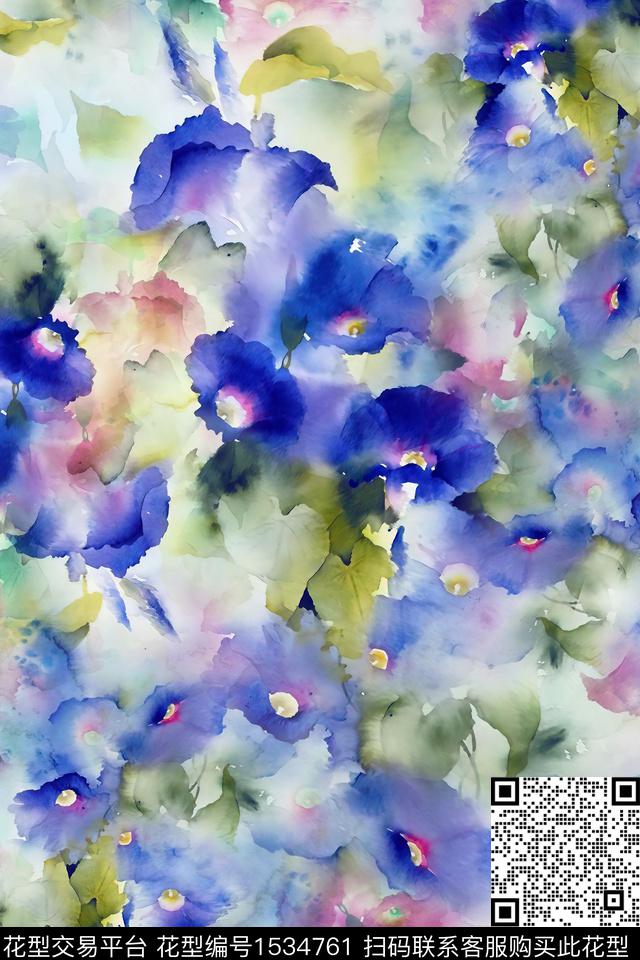 肌理抽象花卉数码印花华亿平台下载（图片编号: 1534761） - 瓦栏（Walan）