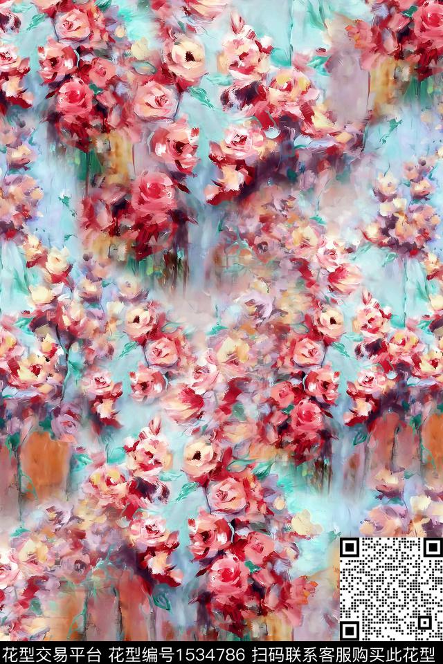 抽象真丝花卉数码印花华亿平台下载（图片编号: 1534786） - 瓦栏（Walan）