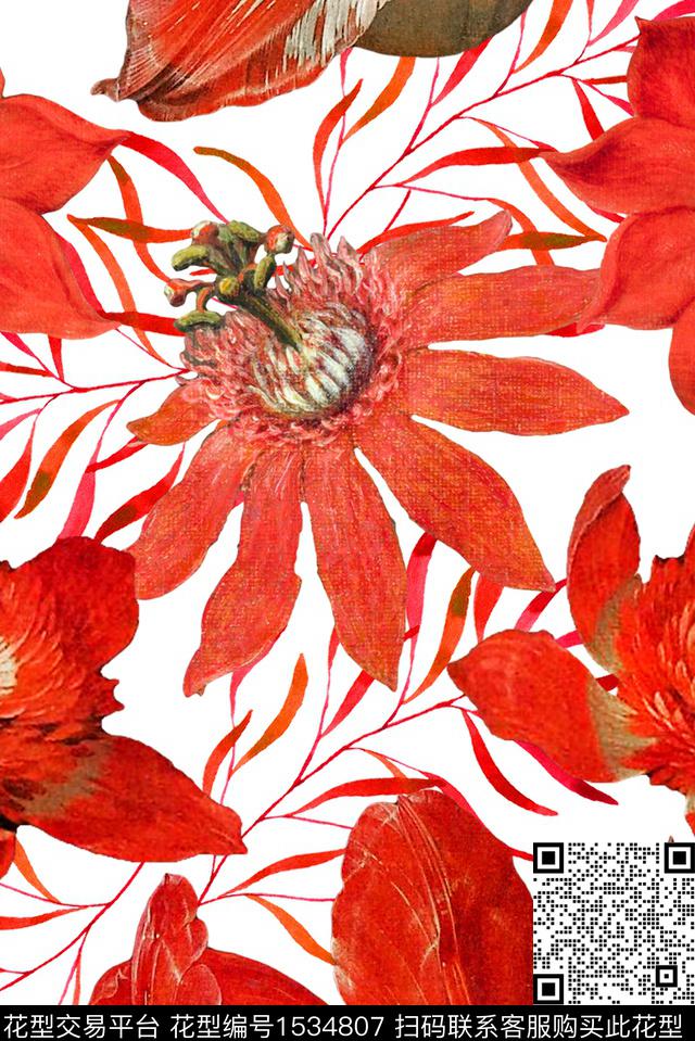 花卉大花数码华亿平台数码印花华亿平台下载（图片编号: 1534807） - 瓦栏（Walan）