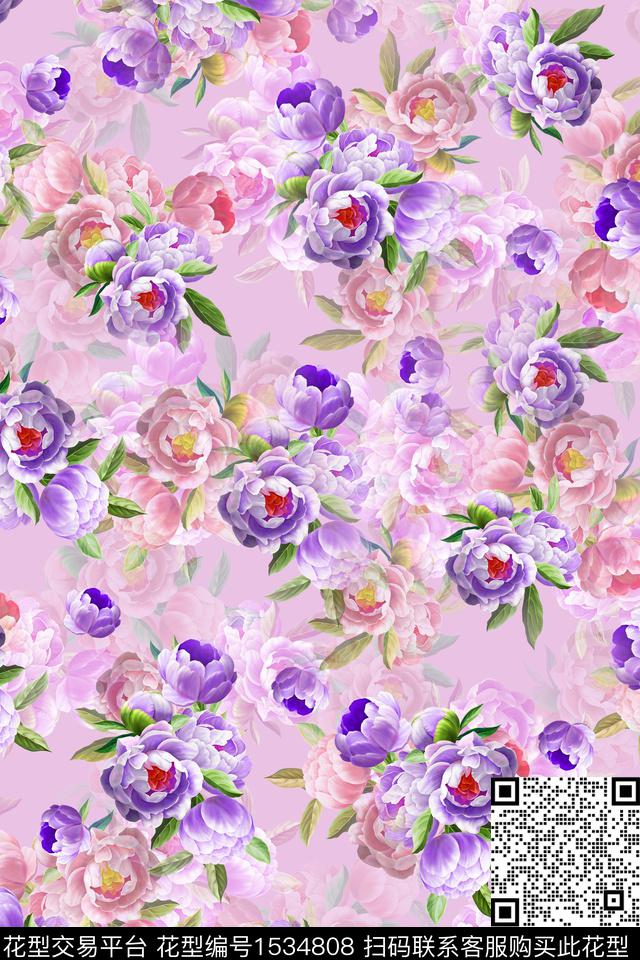 手绘花卉年轻女性花卉数码印花华亿平台下载（图片编号: 1534808） - 瓦栏（Walan）