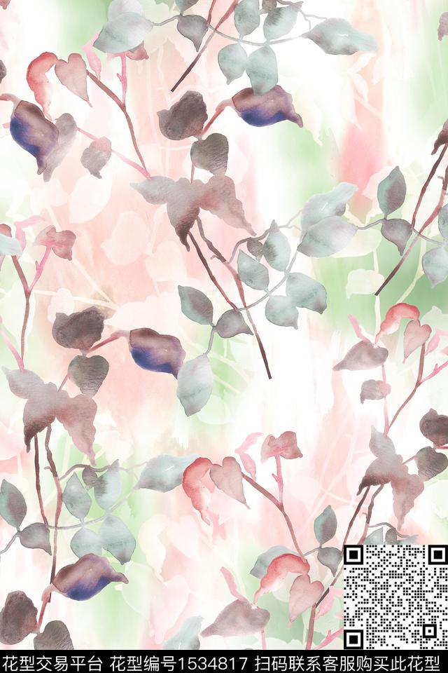 水彩肌理叶子数码印花华亿平台下载（图片编号: 1534817） - 瓦栏（Walan）
