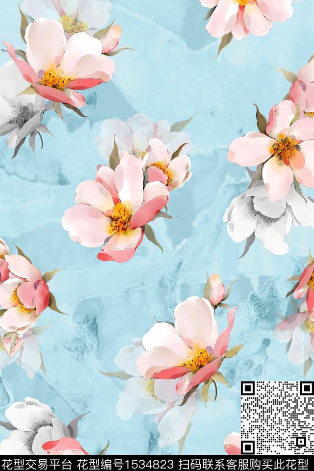 水彩真丝水彩花卉数码印花华亿平台下载（图片编号: 1534823） - 瓦栏（Walan）