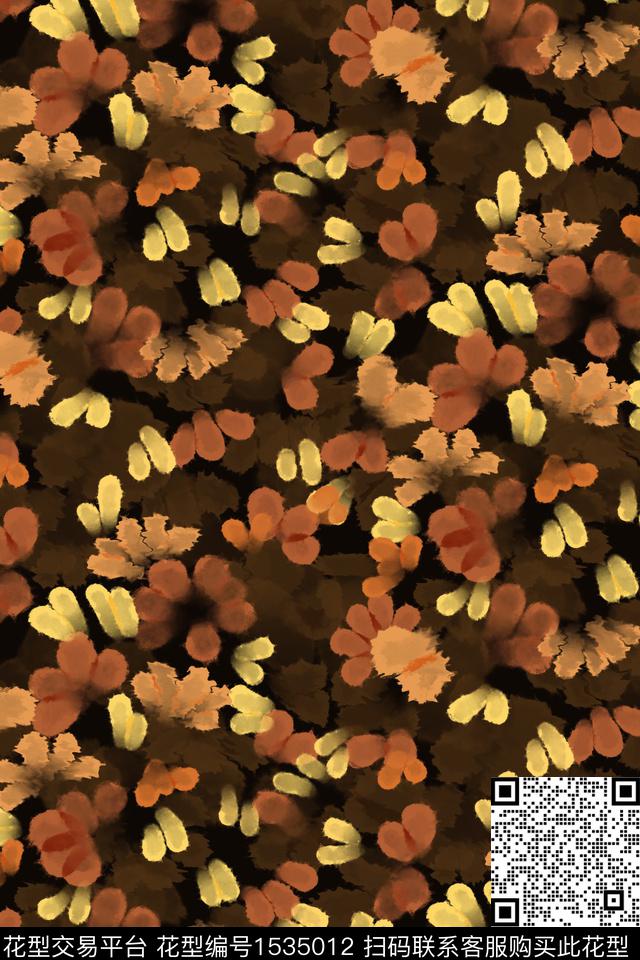 黑底花卉肌理笔触数码印花华亿平台下载（图片编号: 1535012） - 瓦栏（Walan）