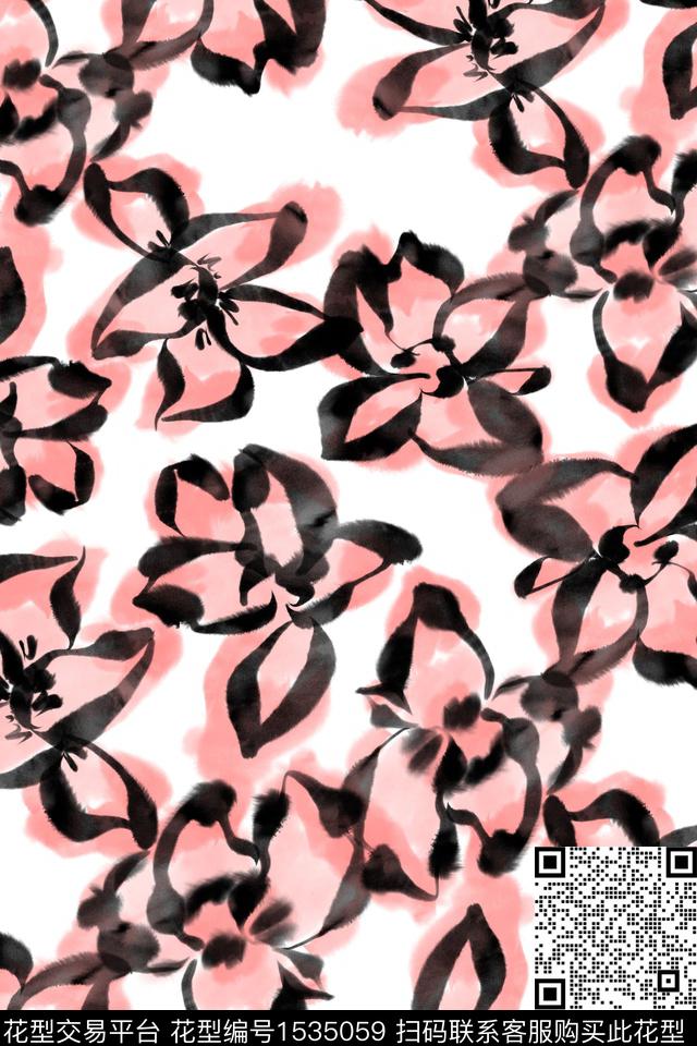 水彩年轻女性水彩花卉数码印花华亿平台下载（图片编号: 1535059） - 瓦栏（Walan）