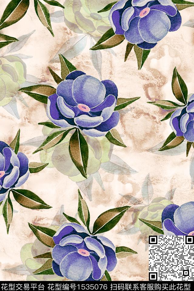 水彩花卉数码印花华亿平台下载（图片编号: 1535076） - 瓦栏（Walan）