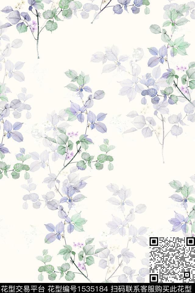 小清新花卉绿植树叶数码印花华亿平台下载（图片编号: 1535184） - 瓦栏（Walan）