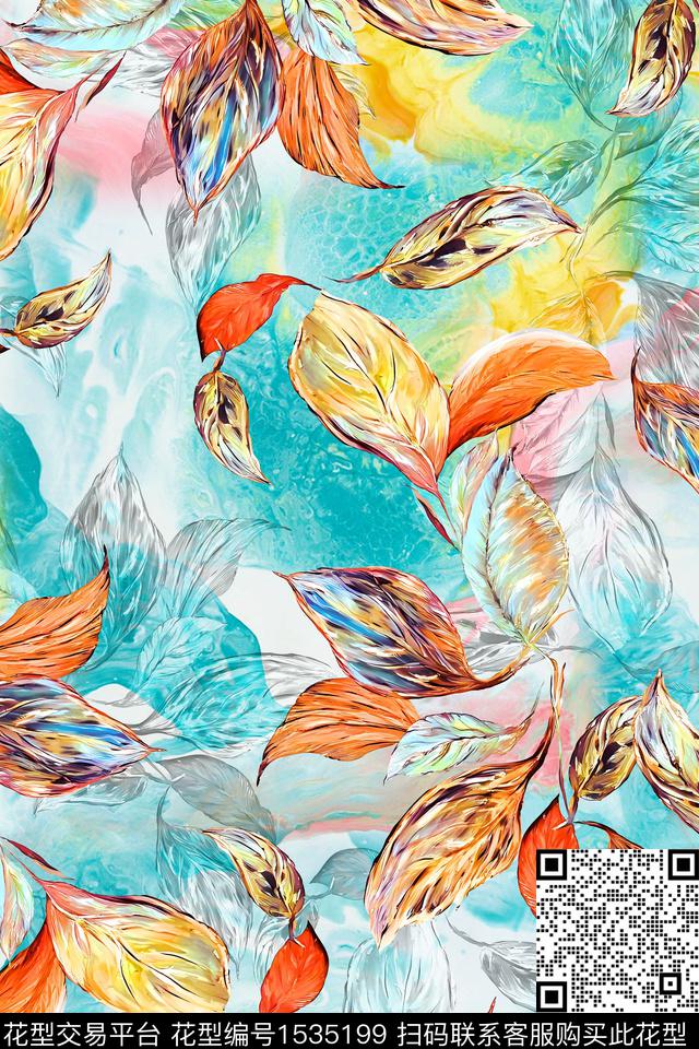 花卉绿植树叶数码印花华亿平台下载（图片编号: 1535199） - 瓦栏（Walan）