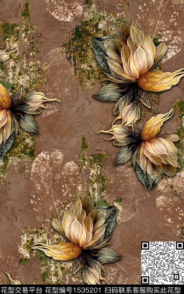 中老年肌理花卉数码印花华亿平台下载（图片编号: 1535201） - 瓦栏（Walan）