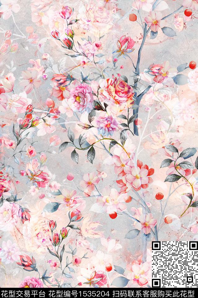 小清新真丝花卉数码印花华亿平台下载（图片编号: 1535204） - 瓦栏（Walan）