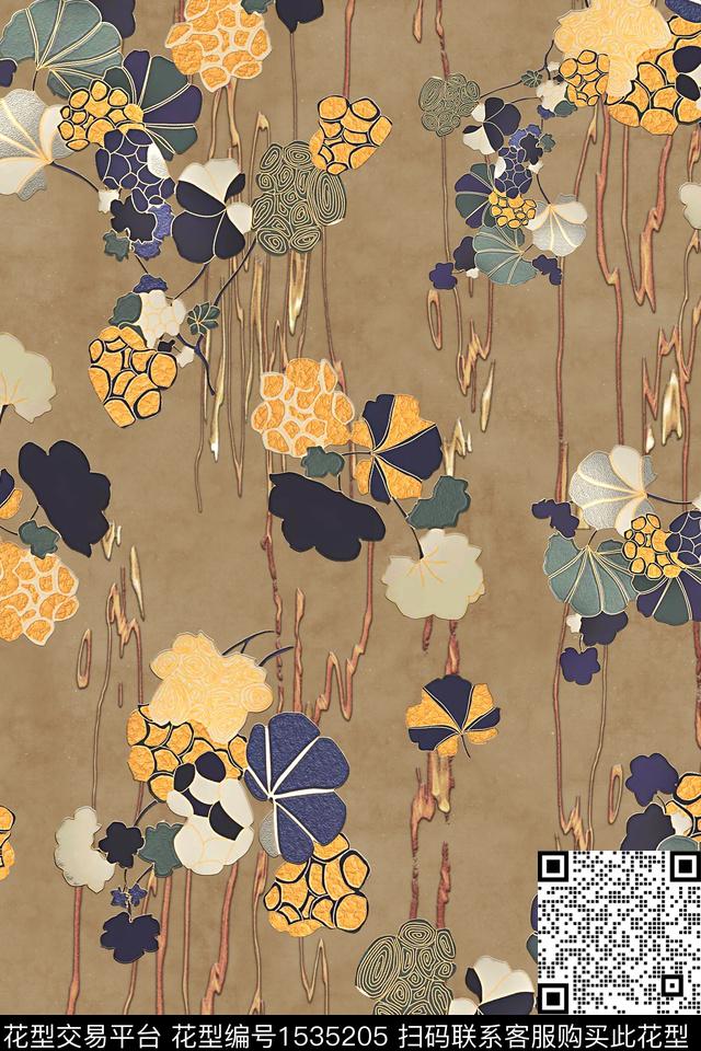 中老年抽象花卉数码印花华亿平台下载（图片编号: 1535205） - 瓦栏（Walan）