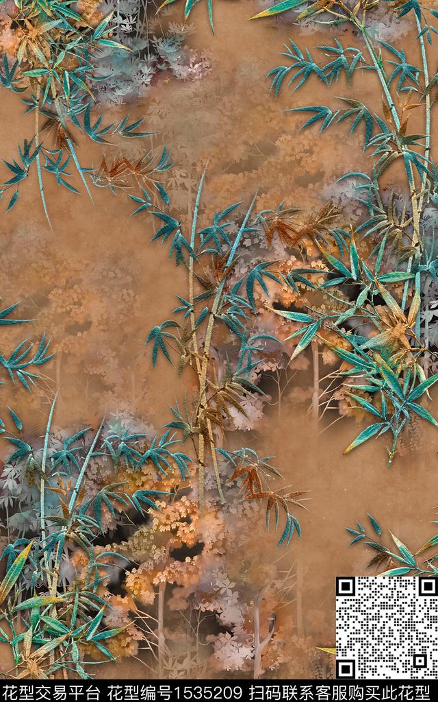 香云纱竹子中国风数码印花华亿平台下载（图片编号: 1535209） - 瓦栏（Walan）