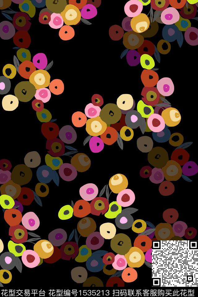 女装黑底花卉圆形数码印花华亿平台下载（图片编号: 1535213） - 瓦栏（Walan）