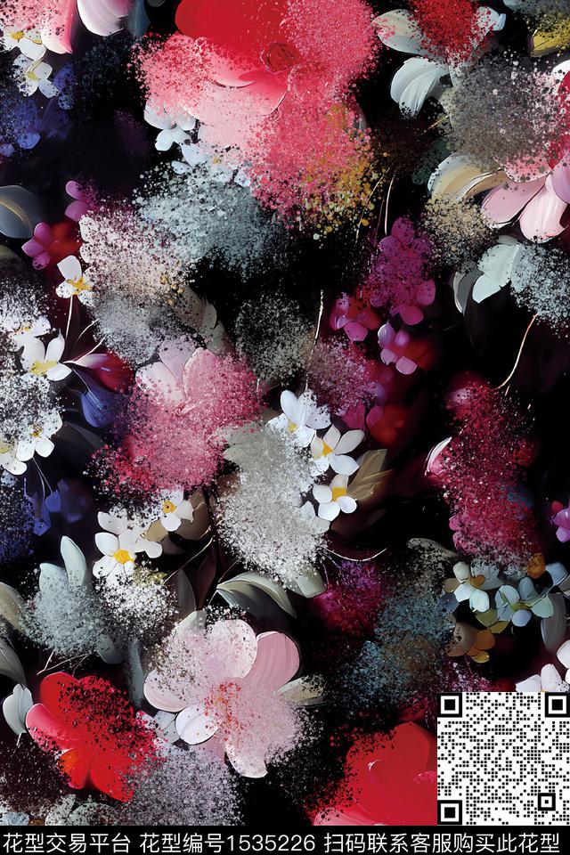 花卉抽象数码印花华亿平台下载（图片编号: 1535226） - 瓦栏（Walan）