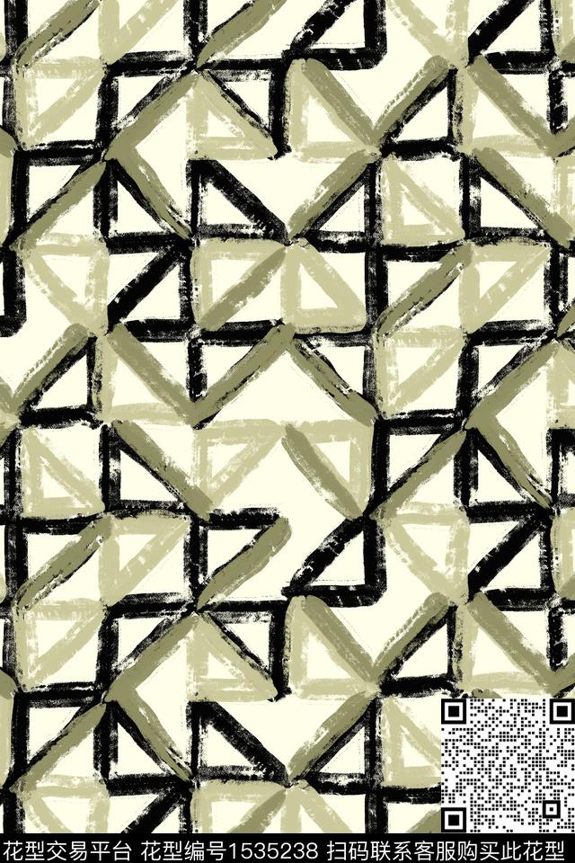 涂鸦笔触几何数码印花华亿平台下载（图片编号: 1535238） - 瓦栏（Walan）