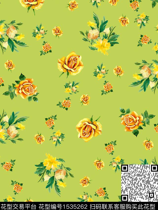 花卉满版散花水彩花卉数码印花华亿平台下载（图片编号: 1535262） - 瓦栏（Walan）