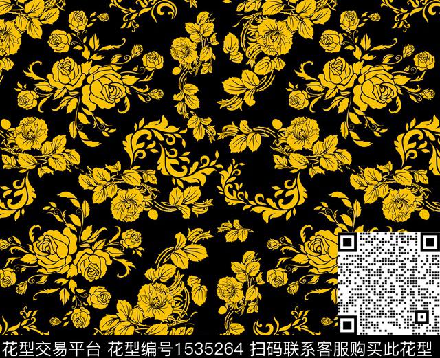 花卉满版散花风格化花卉传统印花华亿平台下载（图片编号: 1535264） - 瓦栏（Walan）