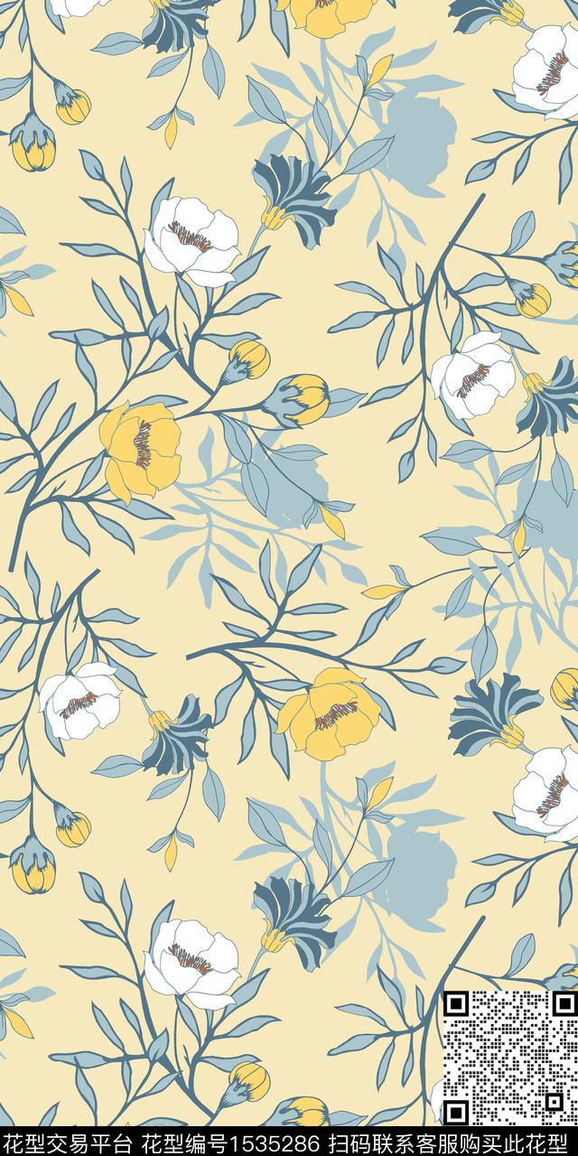 手绘花卉花卉小花数码印花华亿平台下载（图片编号: 1535286） - 瓦栏（Walan）