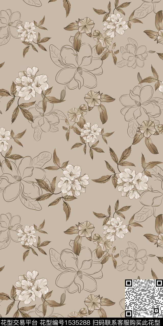 手绘花卉花卉小花数码印花华亿平台下载（图片编号: 1535288） - 瓦栏（Walan）