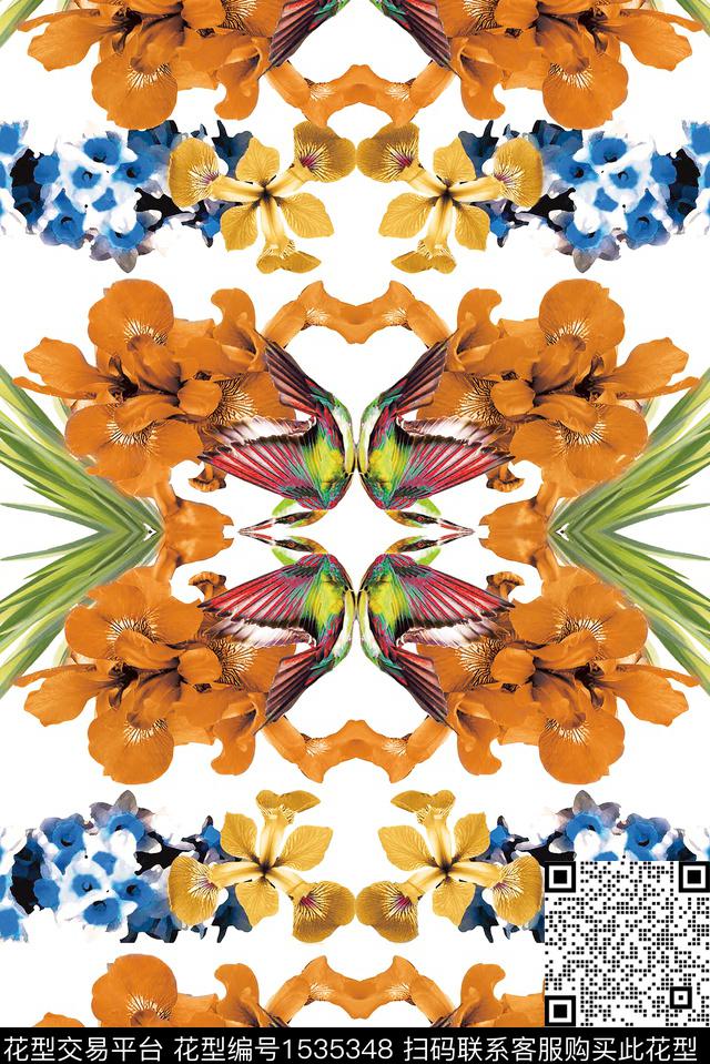 鸟定位花卉数码印花华亿平台下载（图片编号: 1535348） - 瓦栏（Walan）