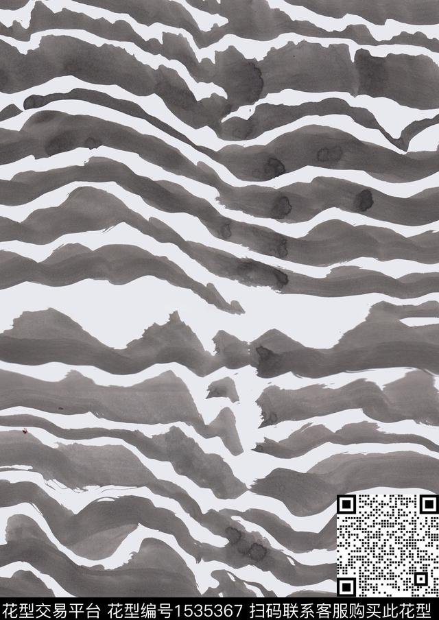 黑白条纹水墨手绘数码印花华亿平台下载（图片编号: 1535367） - 瓦栏（Walan）