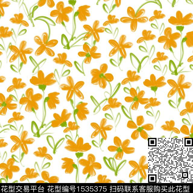 手绘花卉年轻女性小碎花数码印花华亿平台下载（图片编号: 1535375） - 瓦栏（Walan）