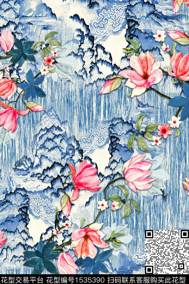 国画花卉中国风数码印花华亿平台下载（图片编号: 1535390） - 瓦栏（Walan）