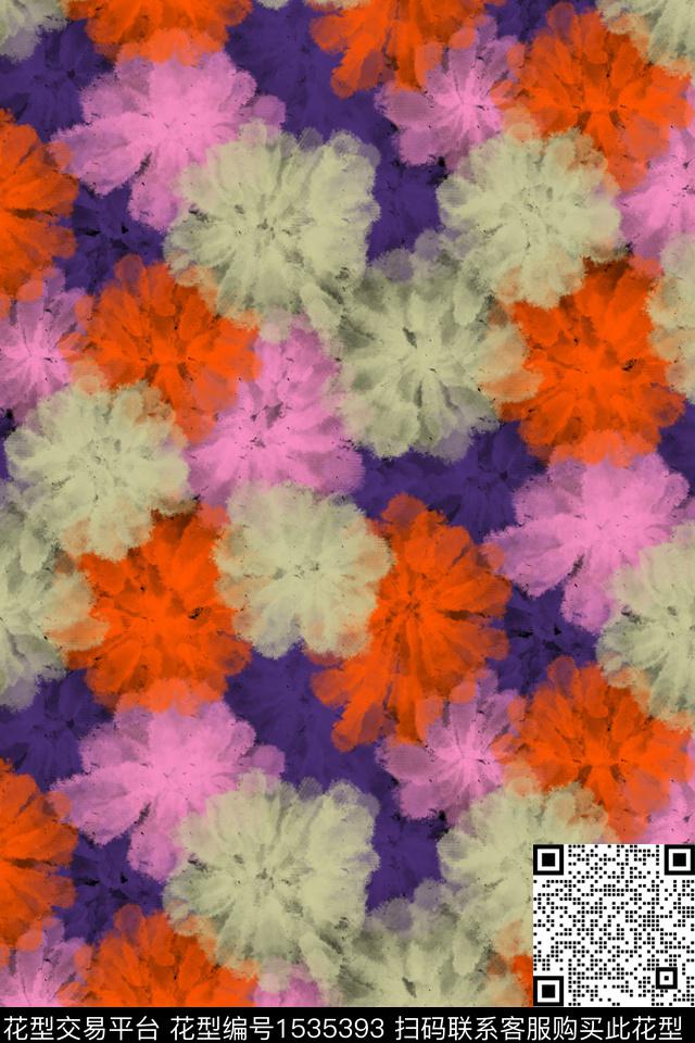 花卉抽象花卉炫彩数码印花华亿平台下载（图片编号: 1535393） - 瓦栏（Walan）