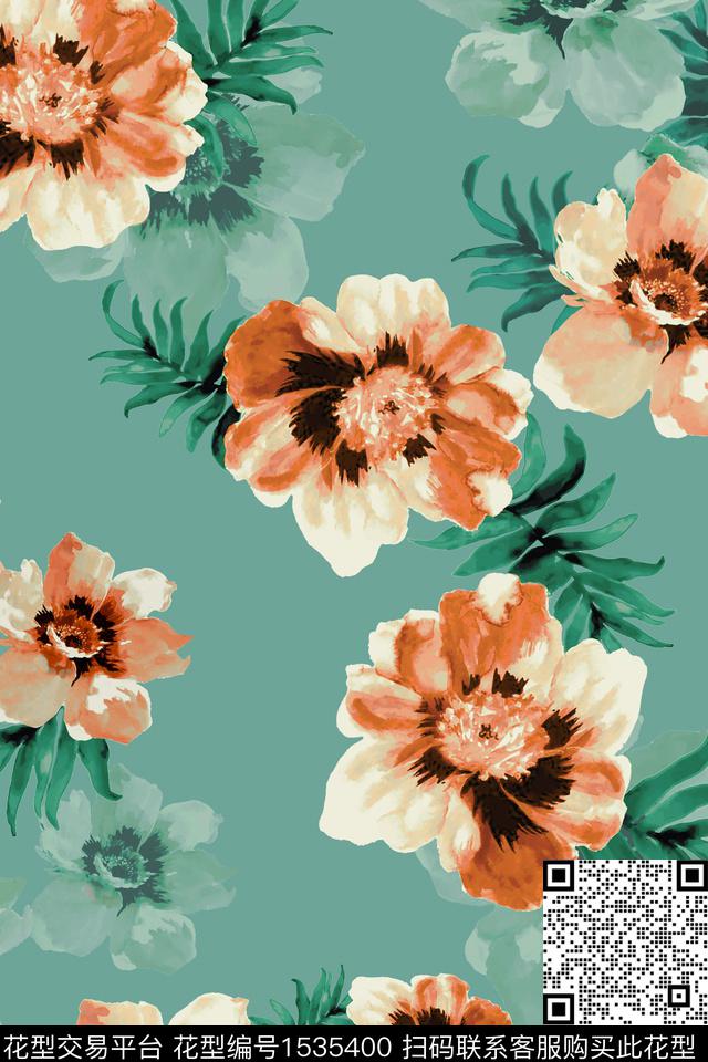 绿植树叶花卉简约数码印花华亿平台下载（图片编号: 1535400） - 瓦栏（Walan）