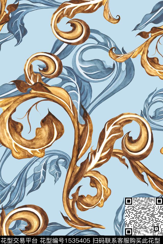 绿植树叶简约数码印花华亿平台下载（图片编号: 1535405） - 瓦栏（Walan）