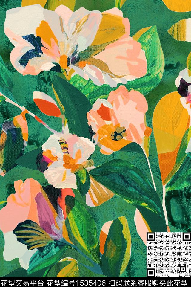 抽象花卉油画华亿平台数码印花华亿平台下载（图片编号: 1535406） - 瓦栏（Walan）