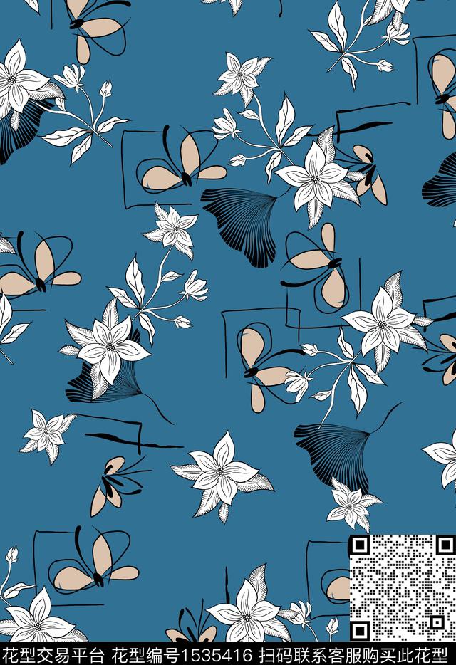 女装花卉连衣裙数码印花华亿平台下载（图片编号: 1535416） - 瓦栏（Walan）