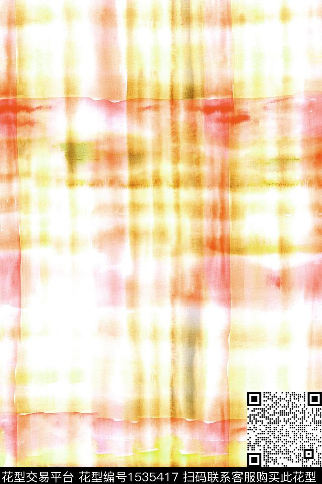 抽象格子水彩数码印花华亿平台下载（图片编号: 1535417） - 瓦栏（Walan）