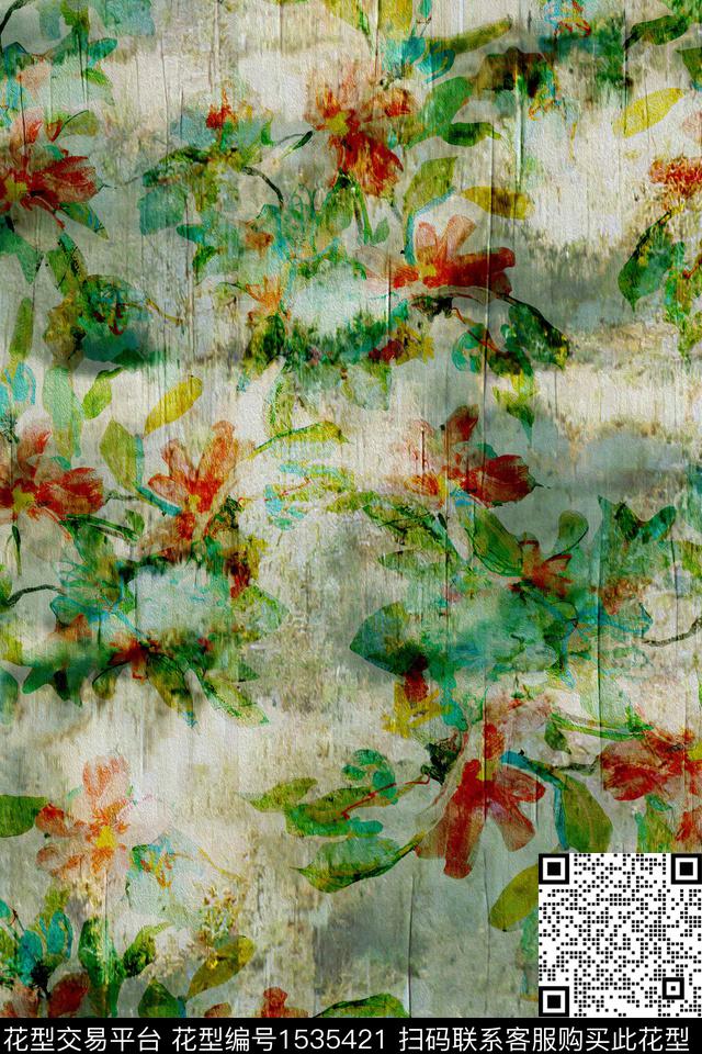 抽象肌理花卉数码印花华亿平台下载（图片编号: 1535421） - 瓦栏（Walan）