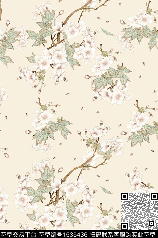 枝条花春夏华亿平台花卉数码印花华亿平台下载（图片编号: 1535436） - 瓦栏（Walan）
