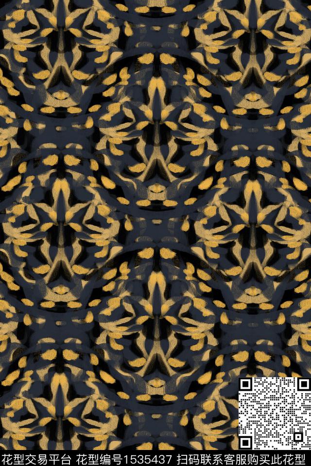 民族风笔触线条花卉数码印花华亿平台下载（图片编号: 1535437） - 瓦栏（Walan）