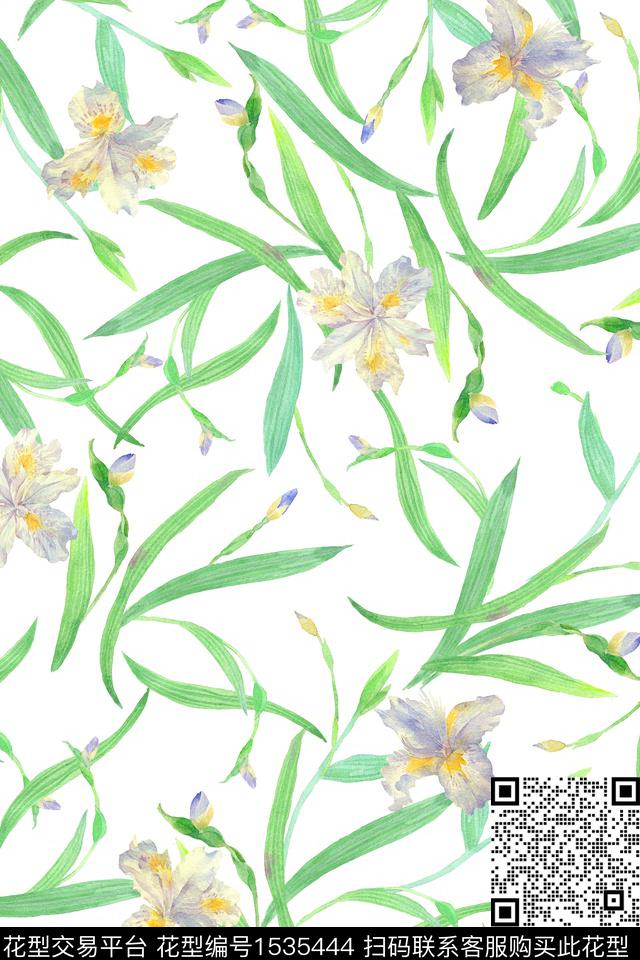 女装水彩鸢尾花数码印花华亿平台下载（图片编号: 1535444） - 瓦栏（Walan）