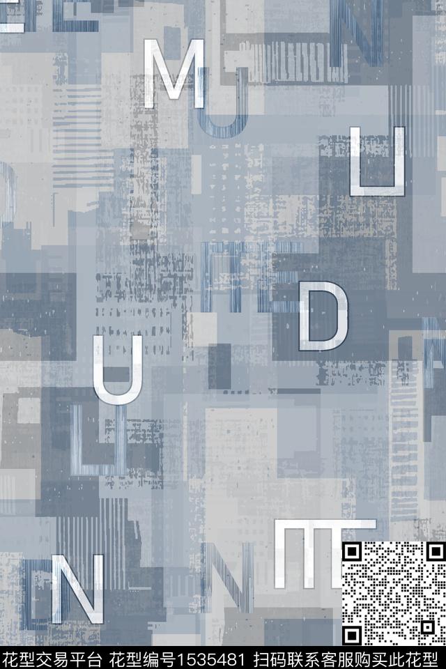 抽象男装字母男装满版花数码印花华亿平台下载（图片编号: 1535481） - 瓦栏（Walan）