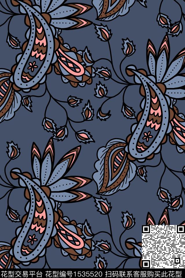 平面花卉古典花纹民族风数码印花华亿平台下载（图片编号: 1535520） - 瓦栏（Walan）
