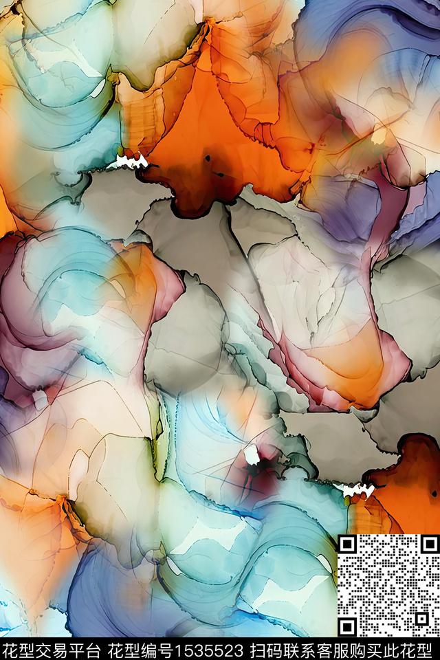 肌理抽象女装数码印花华亿平台下载（图片编号: 1535523） - 瓦栏（Walan）